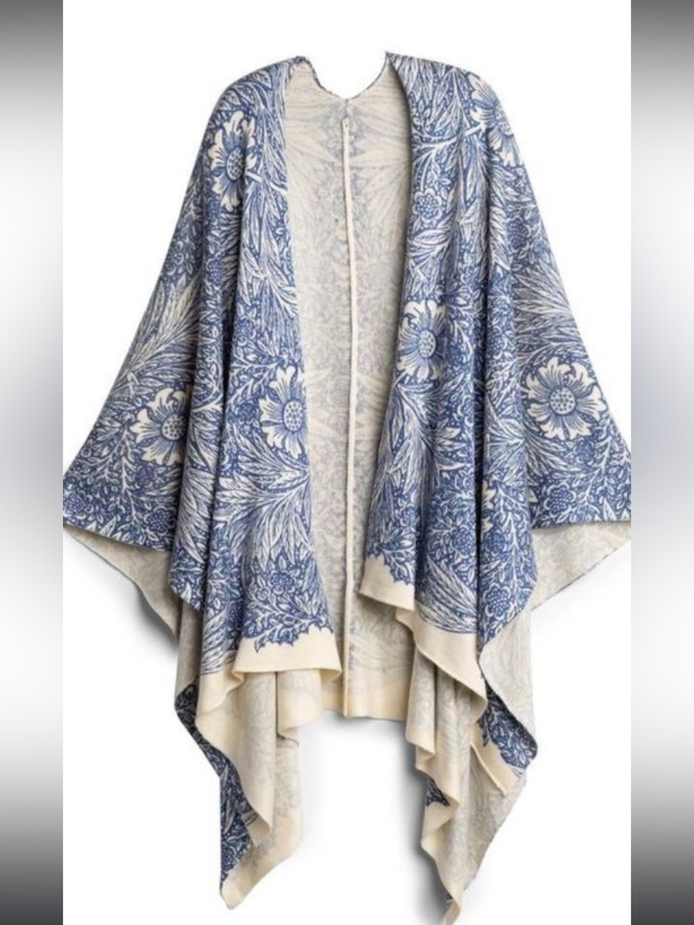MMA metropolitan museum William Morris marigold ruana poncho blue and white NWT